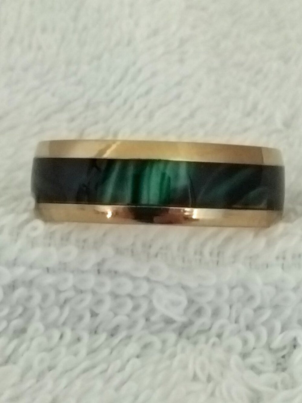 Size 10 Gold Stainless Steel Wedding Band – Emerald Green Inlay